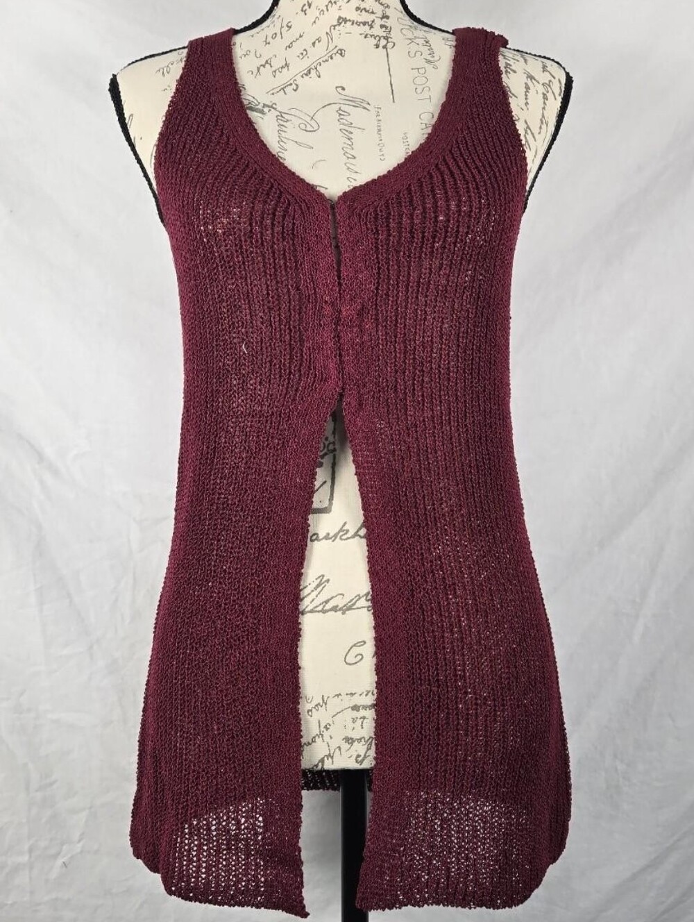 Zenana Burgundy Open Front Longline Sweater Vest L